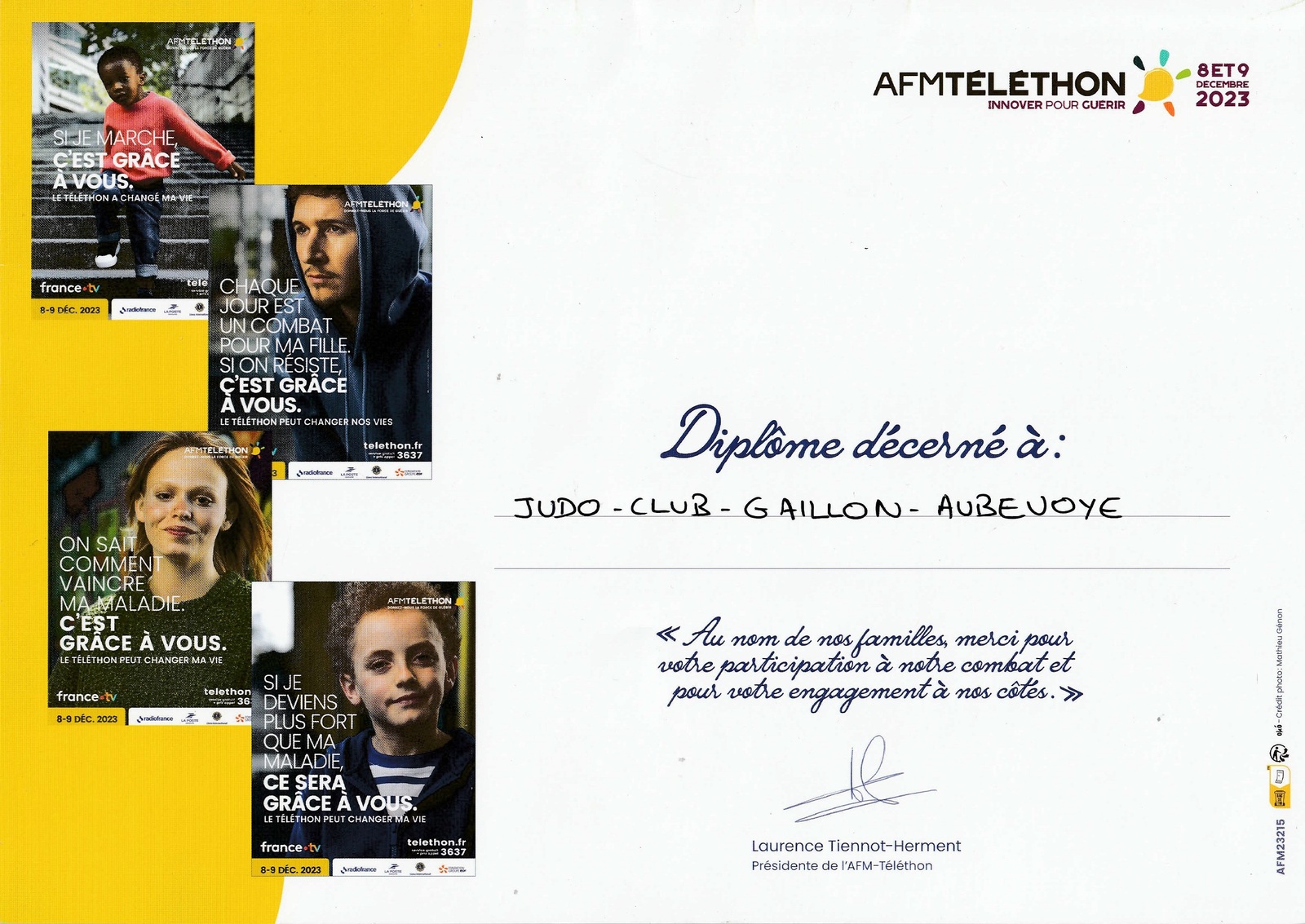 Un diplôme pour le Téléthon